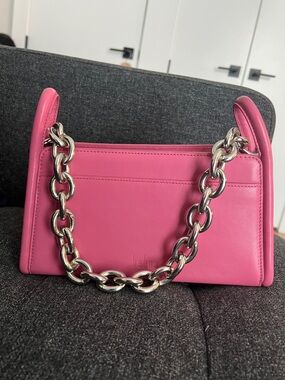 Behno Hot Pink Leather Shoulder Bag with Silver Chain